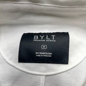 New BYLT Premium Basics Bay Long Sleeve Shirt Mens Med White Pique NYP021 24Q2